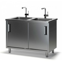 Стол производственный с мойкой ТММ СКМ-1/1100/700, 300мм-2 мойки