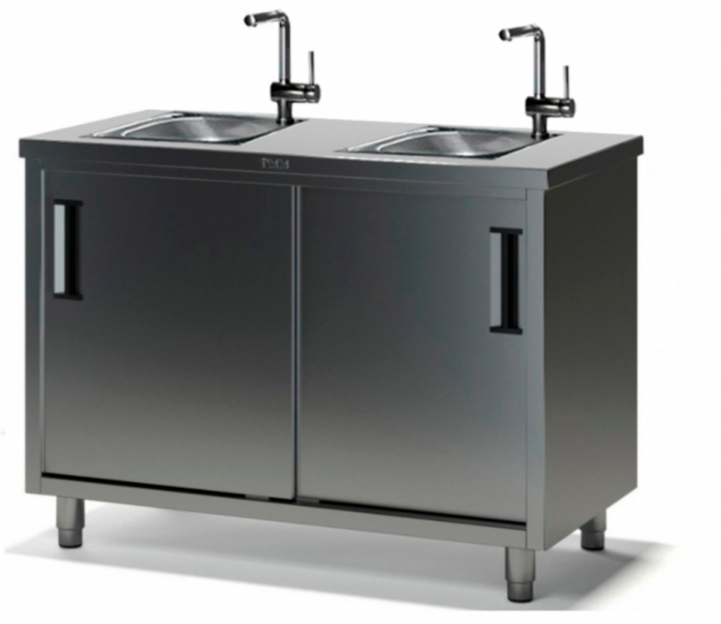 Стол производственный с мойкой ТММ СКМ-1/1300/600, 140мм-2 мойки