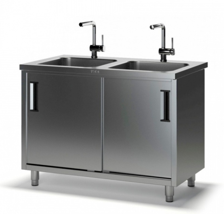 Стол производственный с мойкой ТММ СКМ-1/1400/600, 250мм-2 мойки