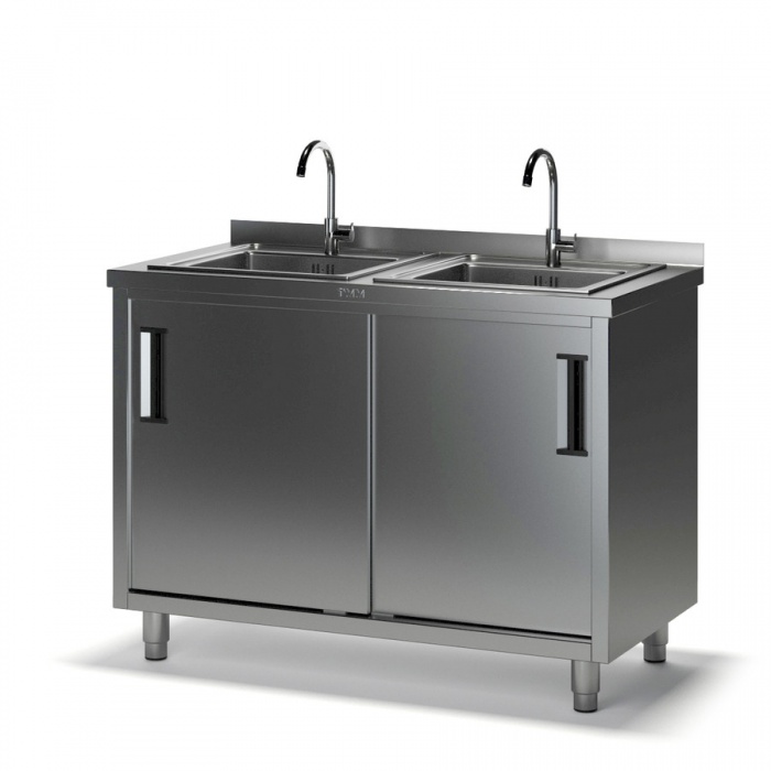 Стол производственный с мойкой ТММ СКМ-2/1800/600, 140мм-2 мойки