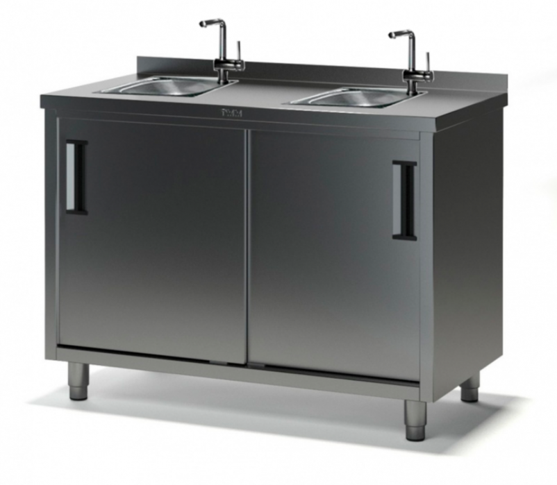 Стол производственный с мойкой ТММ СКМ-2/1800/600, 140мм-2 мойки