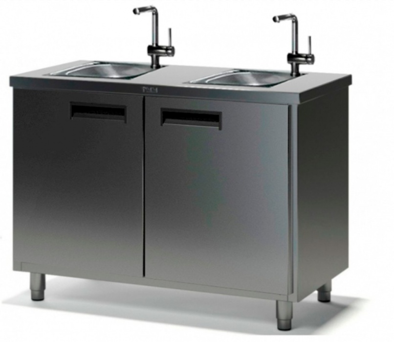 Стол производственный с мойкой ТММ СРМ-1/1800/600, 140мм-2 мойки
