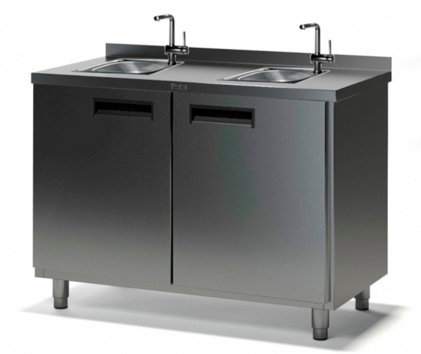 Стол производственный с мойкой ТММ СРМ-2/1400/600, 140мм-2 мойки