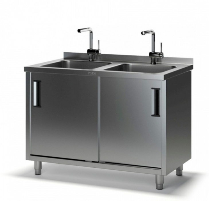 Стол производственный с мойкой ТММ СРМ-2/1800/700, 300мм-2 мойки