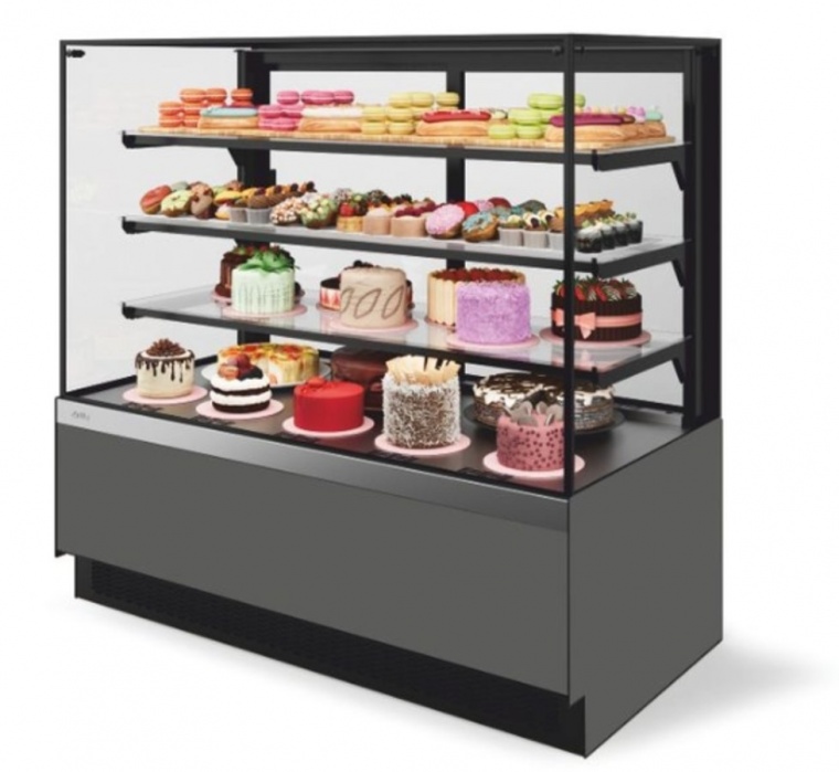 Витрина кондитерская Chilz Vete II kub lux 130, Серый матовый/шлиф. нерж.