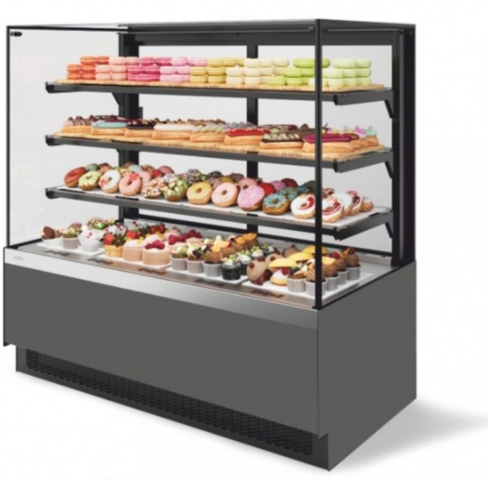 Витрина кондитерская Chilz Vete II kub 90, Серый матовый/Шлиф. нерж.