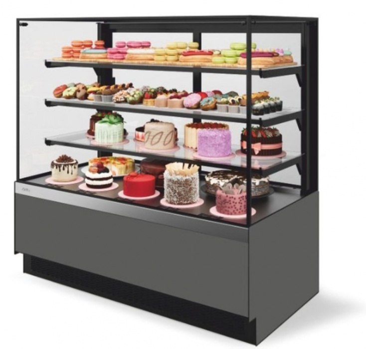 Витрина кондитерская Chilz Vete II kub lux 90, Серый матовый/Шлиф. нерж.